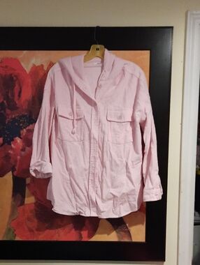 NWT Light Pink Hooded Button-Front SOFT Corduroy Shirt Jacket Menswear Style SML